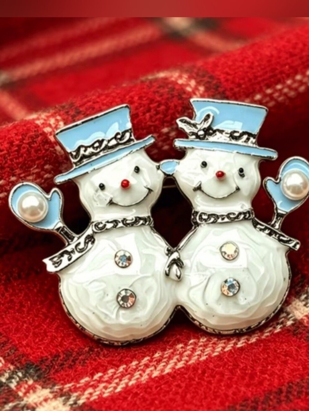 Double Snowman Brooch